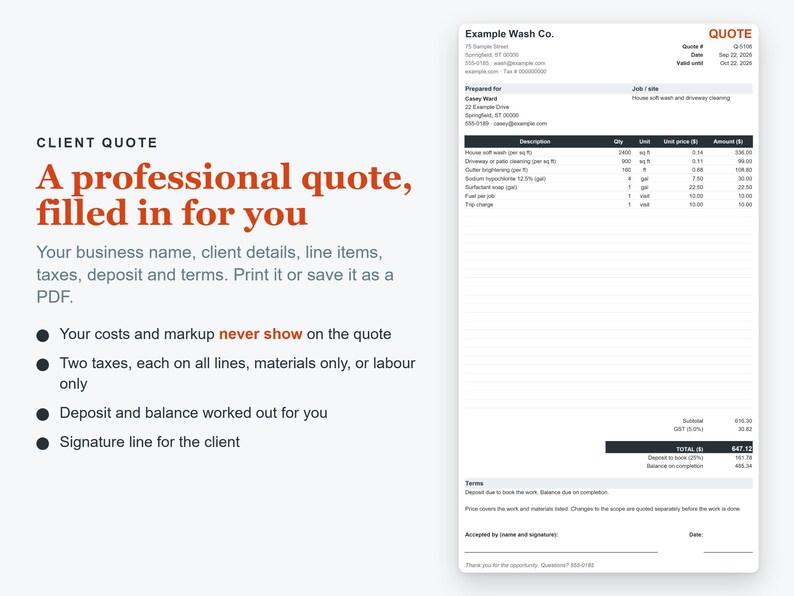 Pressure Washing Pricing Calculator Spreadsheet, Excel Quote & Job Costing Template image 2