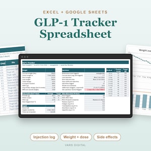 GLP1 Tracker Spreadsheet, Injection Log, Weight Loss Tracker, Dose and Side Effect Log (Excel) image 1