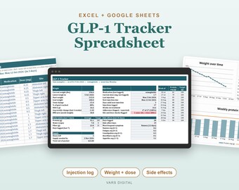 GLP1 Tracker Spreadsheet, Injection Log, Weight Loss Tracker, Dose and Side Effect Log (Excel)