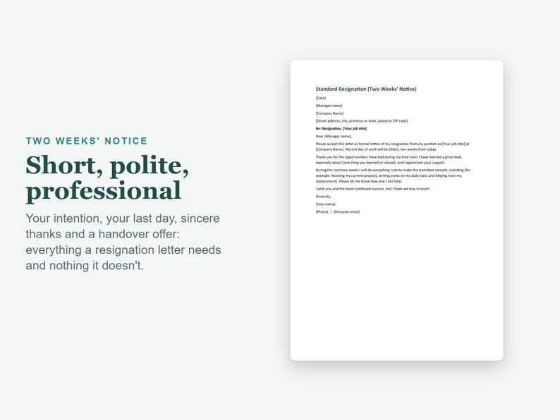 Resignation Letter Template, 10 Editable Word Letters: Two Weeks Notice, New Job, Email image 3