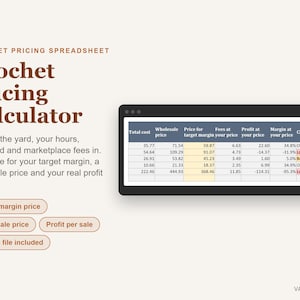 Calculadora de precios de ganchillo en hoja de cálculo, herramienta de precios de ganchillo en Excel, plantilla de precios para productos hechos a mano para tejedores de ganchillo. imagen 1