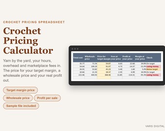 Crochet Pricing Calculator Spreadsheet, Crochet Pricing Tool Excel, Handmade Pricing Template for Crocheters