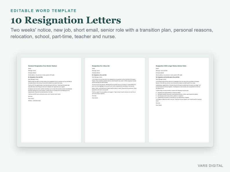 Resignation Letter Template, 10 Editable Word Letters: Two Weeks Notice, New Job, Email image 2