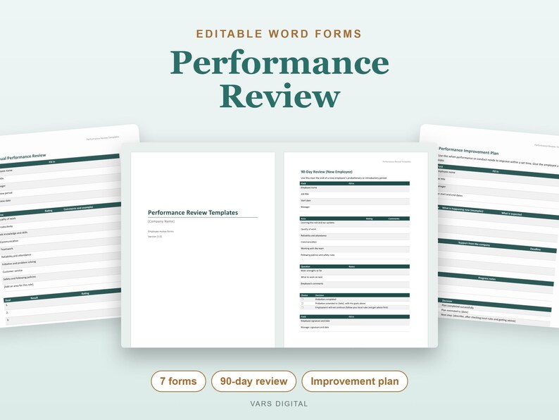 Performance Review Template, Employee Evaluation Forms in Word, 90 Day Review and Self Assessment image 1