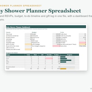 Baby Shower Planner Spreadsheet, Guest List, RSVP and Budget Tracker, To Do List, Excel image 1