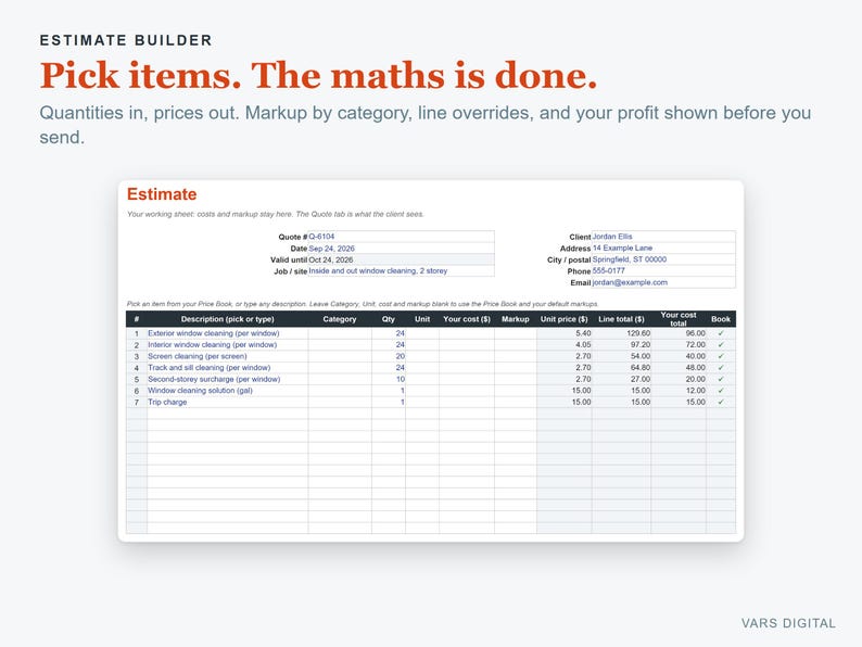 Window Cleaning Pricing & Job Costing Excel Template, Quote Generator, Profit Tracker (Digital Download) image 3
