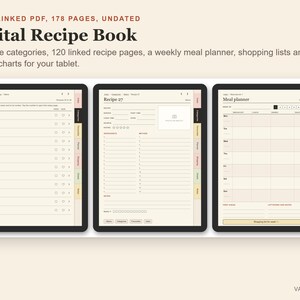 Digital Recipe Book, Undated Hyperlinked PDF Cookbook for Tablets, Meal Planner and Shopping List image 2