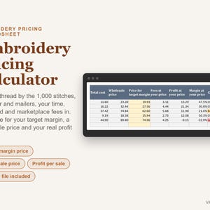 Tableur de calcul des prix de broderie machine, modèle de tarification personnalisé (téléchargement numérique) image 1