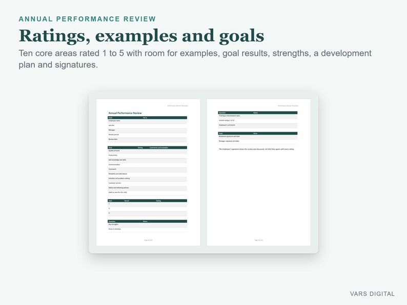 Performance Review Template, Employee Evaluation Forms in Word, 90 Day Review and Self Assessment image 3