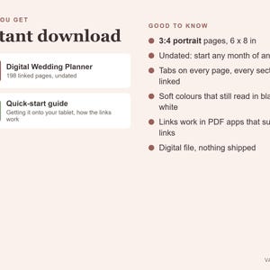 Digital Wedding Planner, Undated Hyperlinked PDF for Tablets, Budget, Guest List, Vendors, Checklist zdjęcie 9