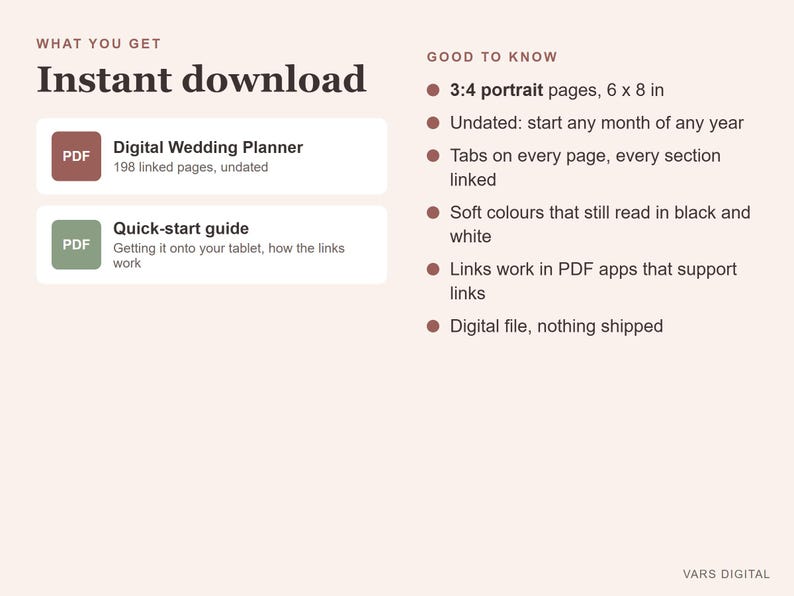 Digital Wedding Planner, Undated Hyperlinked PDF for Tablets, Budget, Guest List, Vendors, Checklist zdjęcie 9