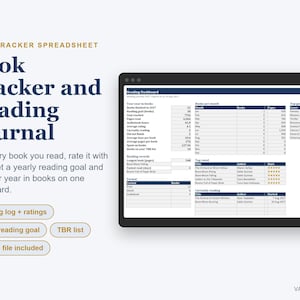 Digital Book Tracker Spreadsheet, Reading Journal with Star Ratings, TBR List (Excel/Sheets) imagen 1