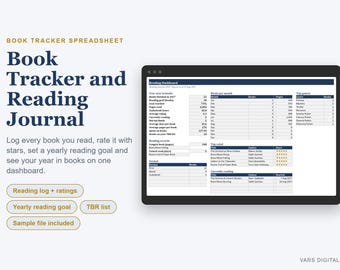 Digital Book Tracker Spreadsheet, Reading Journal with Star Ratings, TBR List (Excel/Sheets)