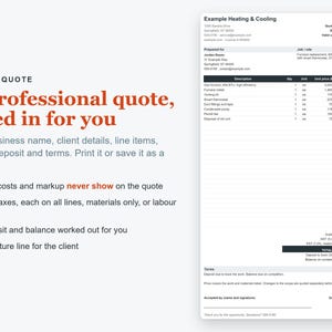 HVAC Estimate Template Excel, Heating and Cooling Quote & Job Costing Spreadsheet image 2