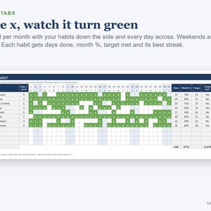 Habit Tracker Excel Spreadsheet 2027, Yearly Habit and Goal Tracker, Streaks, Dashboard image 3