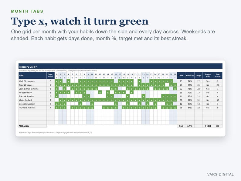 Habit Tracker Excel Spreadsheet 2027, Yearly Habit and Goal Tracker, Streaks, Dashboard image 3