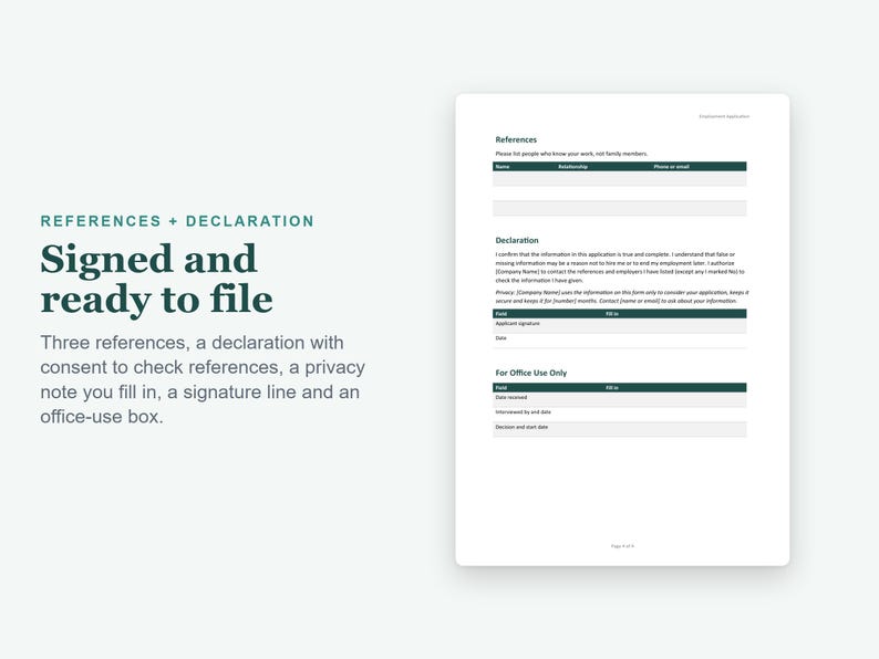 Plantilla de solicitud de empleo, formulario de solicitud de empleo editable en Word y PDF imprimible para contratación. imagen 4