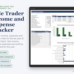 Self Employed Tax Spreadsheet UK, Sole Trader Income and Expense Tracker, Mileage Log (Excel) image 1