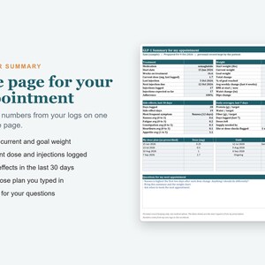 GLP1 Tracker Spreadsheet, Injection Log, Weight Loss Tracker, Dose and Side Effect Log (Excel) image 5