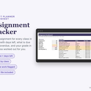 Hoja de cálculo para el seguimiento de tareas, deberes y calificaciones para estudiantes de secundaria y universidad (Excel) imagen 2