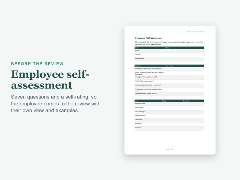 Performance Review Template, Employee Evaluation Forms in Word, 90 Day Review and Self Assessment image 5