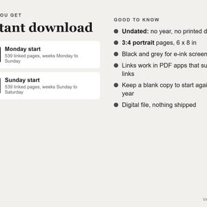 Undated Digital Planner, Hyperlinked PDF for E-Ink Tablets, Portrait, Daily Weekly Monthly, Habit Tracker image 7