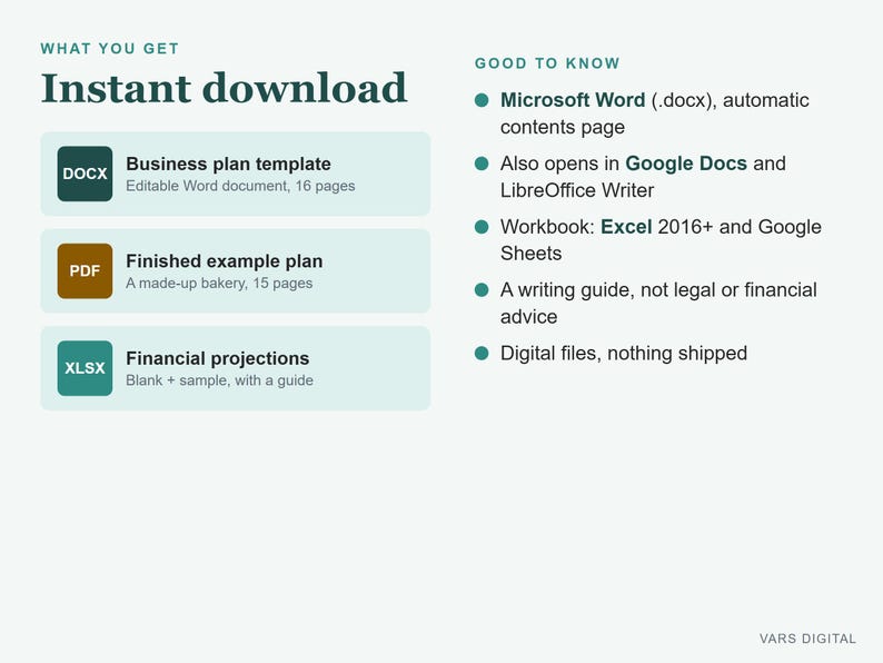 Startup Business Plan Template Word, Financial Projections Excel (Digital Download) image 9
