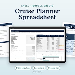 Cruise Planner Spreadsheet, Drink Package Calculator, Cruise Itinerary, Budget and Packing List (Excel) bild 1
