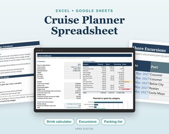 Cruise Planner Spreadsheet, Drink Package Calculator, Cruise Itinerary, Budget and Packing List (Excel)
