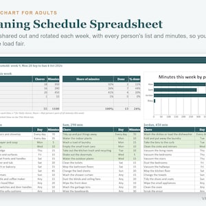 Cleaning Schedule Spreadsheet, Chore Chart for Adults with Chore Rotation and Weekly Tracker (Excel) image 1