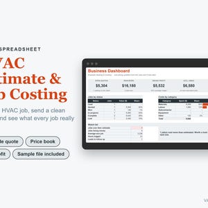 HVAC Estimate Template Excel, Heating and Cooling Quote & Job Costing Spreadsheet image 1