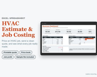 HVAC Estimate Template Excel, Heating and Cooling Quote & Job Costing Spreadsheet