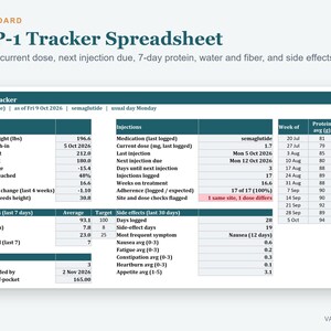 GLP1 Tracker Spreadsheet, Injection Log, Weight Loss Tracker, Dose and Side Effect Log (Excel) image 2
