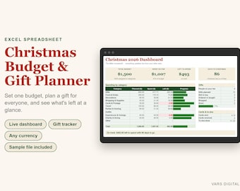 Weihnachtsbudget-Tabelle & Geschenkübersicht, Excel-Feiertagsplaner-Vorlage