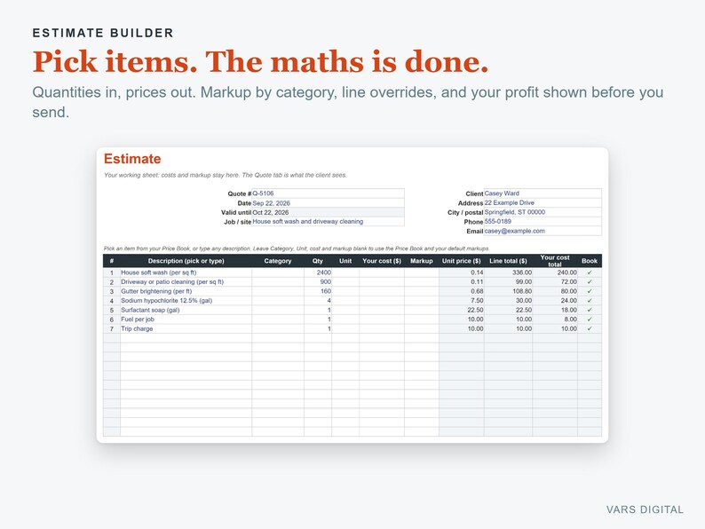 Pressure Washing Pricing Calculator Spreadsheet, Excel Quote & Job Costing Template image 3