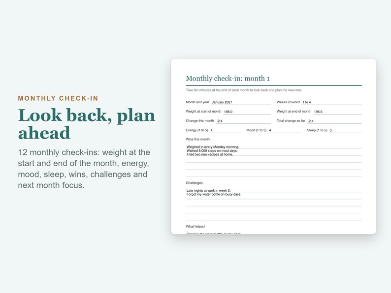Weight Loss Tracker Printable and Fillable PDF, Weigh In Log, Body Measurements, Progress Chart image 8