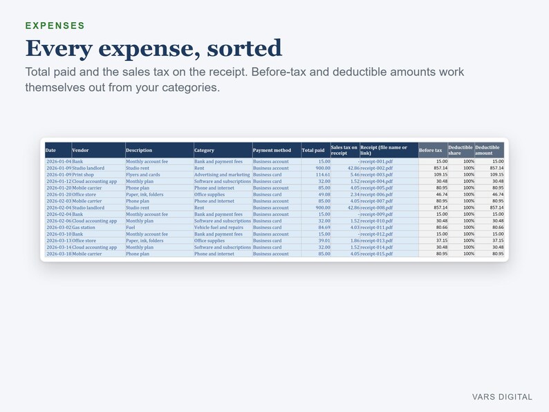 Small Business Income Expense Tracker, Profit & Loss, Sales Tax Log (Excel) image 4