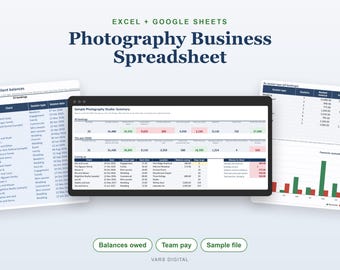 Photography Business Spreadsheet, Photographer Booking, Client Payment and Profit Tracker (Excel)