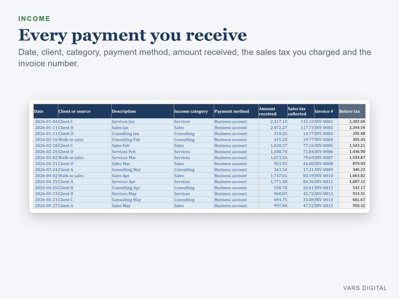 Small Business Income Expense Tracker, Profit & Loss, Sales Tax Log (Excel) image 3