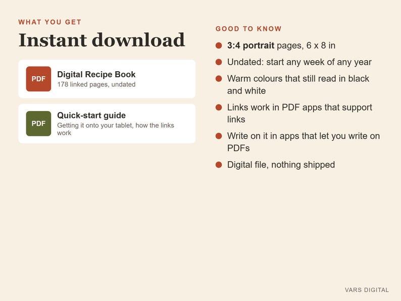 Digital Recipe Book, Undated Hyperlinked PDF Cookbook for Tablets, Meal Planner and Shopping List image 8