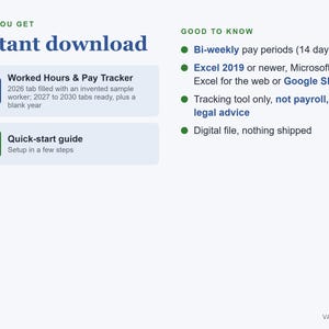 Timesheet Template Excel, Work Hours Tracker & Paystub Checker for Hourly Workers image 5