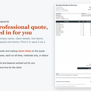 Handyman Estimate Template Excel, Handyman Quote & Job Costing Spreadsheet image 2