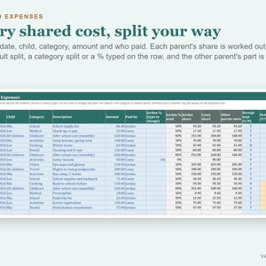 Planilha de Planejamento de Coparentalidade, Calendário de Custódia, Controle de Despesas Compartilhadas, Registro de Comunicação (Excel) imagem 3