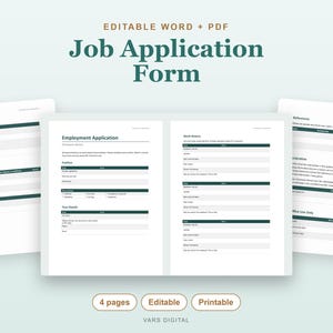 Plantilla de solicitud de empleo, formulario de solicitud de empleo editable en Word y PDF imprimible para contratación. imagen 1