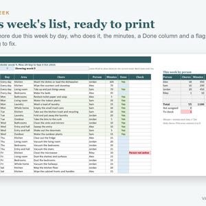 Cleaning Schedule Spreadsheet, Chore Chart for Adults with Chore Rotation and Weekly Tracker (Excel) image 2