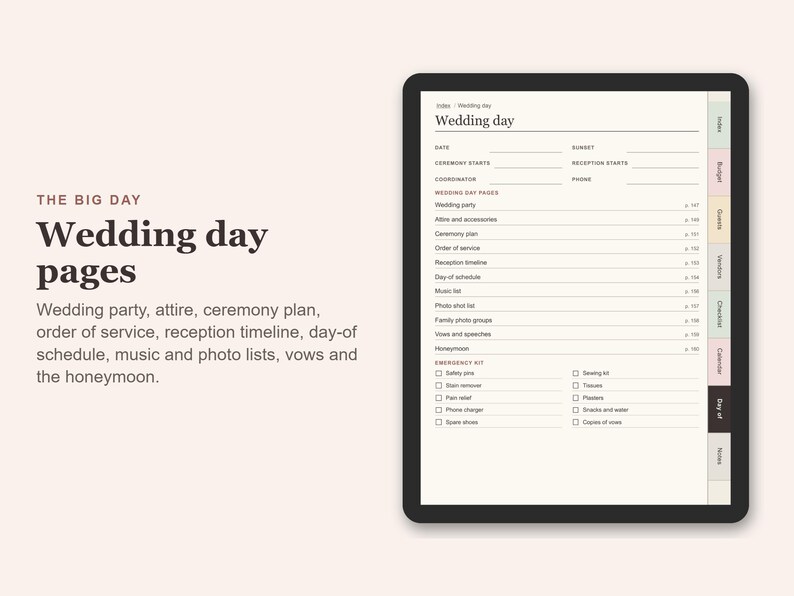 Digital Wedding Planner, Undated Hyperlinked PDF for Tablets, Budget, Guest List, Vendors, Checklist zdjęcie 8