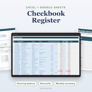 Excel-spreadsheet voor kasboekregistratie, sjabloon voor kasboekregistratie, bankafstemming, overzicht van doorlopend saldo afbeelding 1