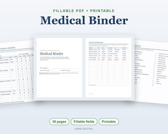 Medizinischer Ordner (ausfüllbares PDF), Gesundheitsplaner, Medikamentenprotokoll, druckbare Gesundheitsakten