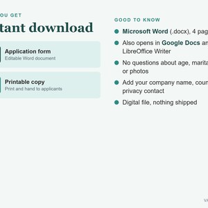 Plantilla de solicitud de empleo, formulario de solicitud de empleo editable en Word y PDF imprimible para contratación. imagen 5