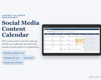 Social Media Content Calendar Spreadsheet, 2027 Planner with Analytics (Digital Download)